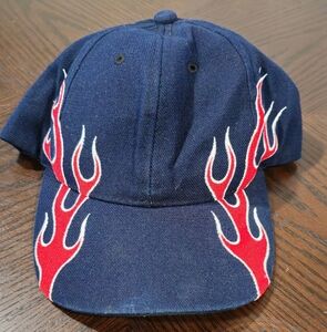 Blue Cap with Red Flame Design